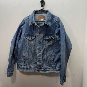 Reliq 90s Vintage Denim Jean Jacket Size XL Grunge Trucker Style Distressed Mens